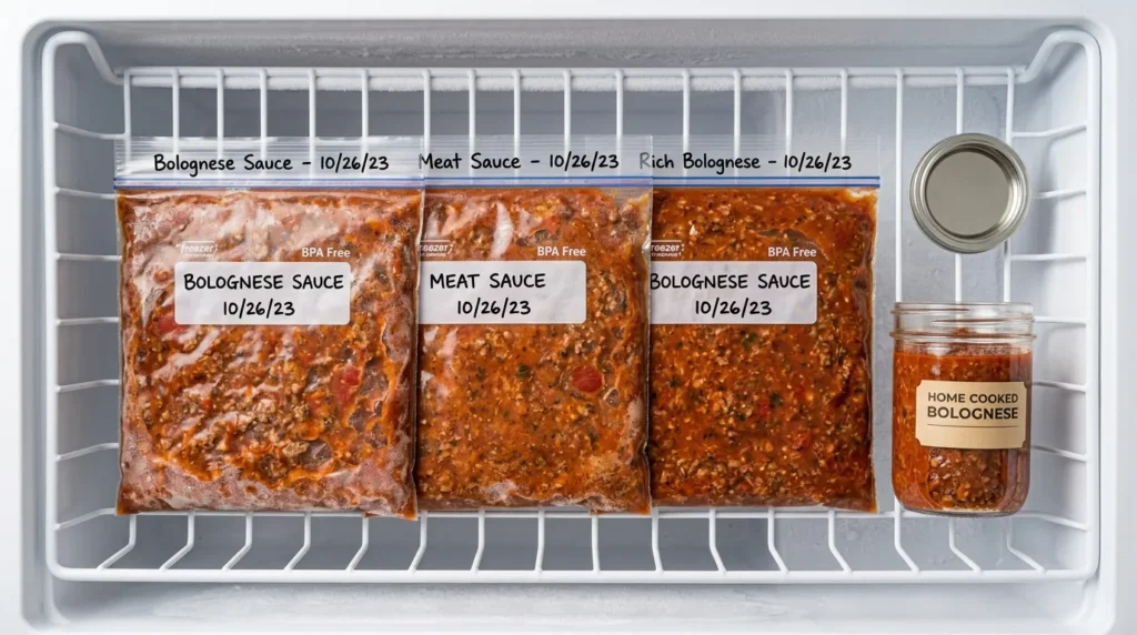 organized pasta sauce freezing.